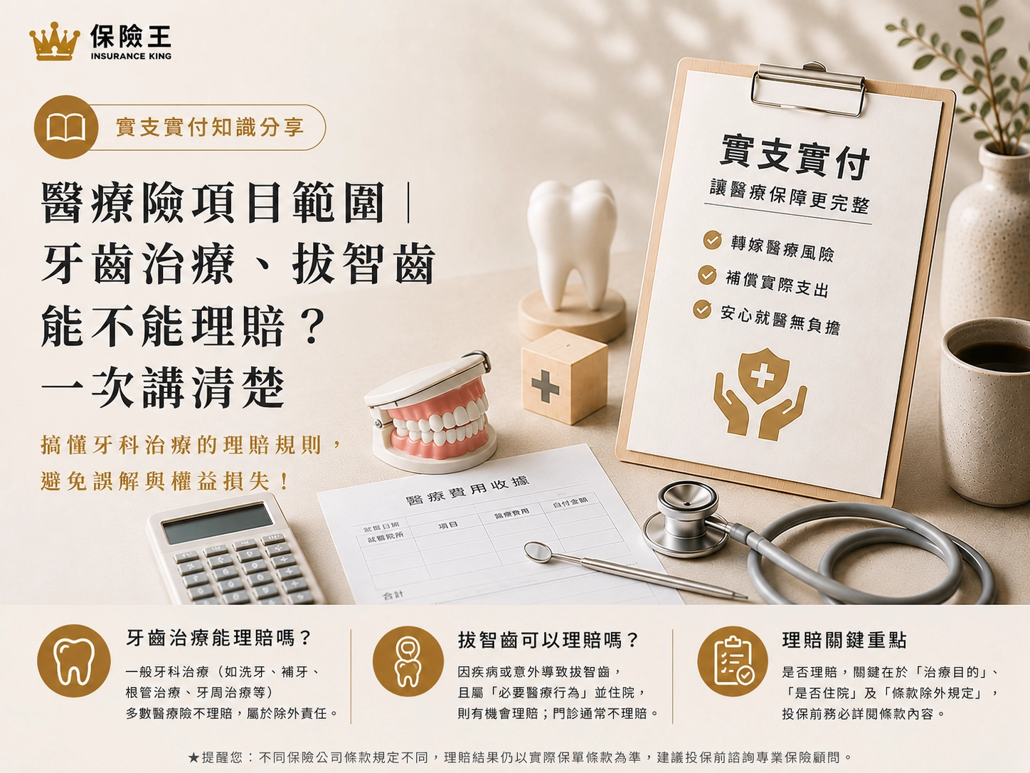 醫療險項目範圍｜牙齒治療、拔智齒能不能理賠？一次講清楚